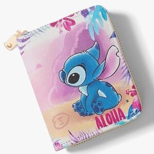 Stitch Aloha Zip Wallet - Blue & Pink Cartoon Design